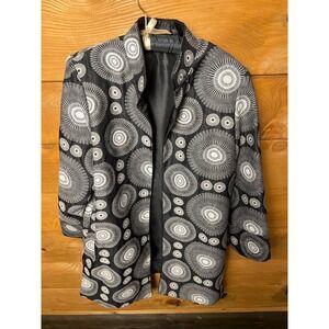 Gumps San Francisco Black White Vintage Funky Mandarin Collar Open Jacket Rare L